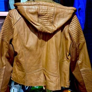 Michael kors hooded leather jacket